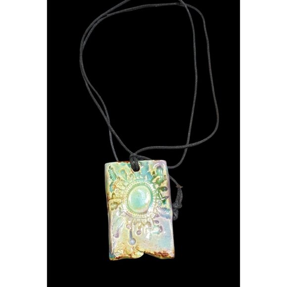 Handmade Bohemian Rainbow Ceramic Sun Print Pendant Necklace - Picture 1 of 7